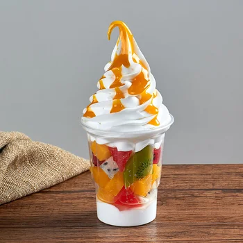 Точная копия еды Фруктовое мороженое Пломбир с соусом в пластиковом стаканчике объемом 250 мл Витрина Изображение 2