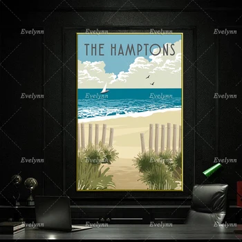 Туристический плакат The Hamptons, Постер The Hamptons, Ретро принт The Hamptons, Домашний декор, Настенные художественные принты на холсте, Уникальный подарок Изображение 2