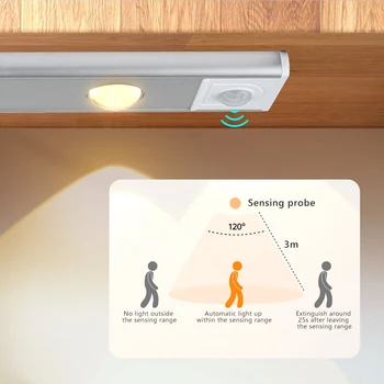 Ультратонкая светодиодная подсветка для шкафа, датчик движения PIR, светодиодная подсветка, USB-аккумуляторная подсветка для шкафа, ночник в кухонном коридоре, Изображение 2