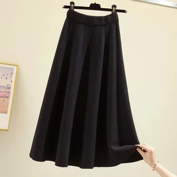 Французская вязаная юбка, Женская Осенняя новинка средней длины, Эластичная модная юбка с высокой талией, Свободная однотонная юбка с зонтиком большого размера 2023 Изображение 2
