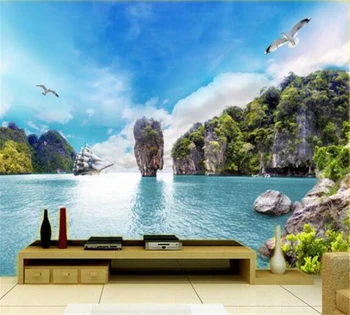 фрески beibehang на заказ, изысканные фотографии, модный вид на море, 3D гостиная, спальня, ТВ-фон, настенное украшение для дома Изображение 2