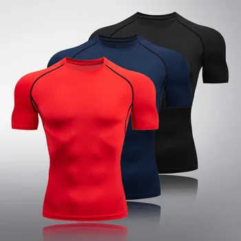 Футболка для бега, мужская одежда для фитнеса с коротким рукавом, черный спортивный топ, быстросохнущая футболка для бодибилдинга, спортивная одежда, черная рубашка для ММА. Изображение 2
