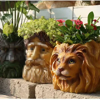 Цветочный горшок со львом, 3D плантатор с животными, Силиконовая форма, ваза ручной работы из эпоксидной смолы, украшение для дома, Форма для цветочного горшка из глиняной штукатурки Изображение 2