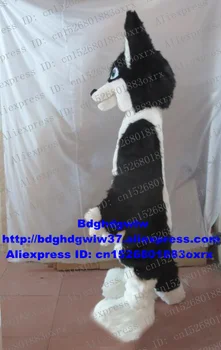 Черный, белый, длинный мех, Пушистый Волк, Лиса, собака Хаски, меховой костюм, Бордер-Колли, костюм талисмана, взрослый персонаж, Изображение бренда, надетое на Nice zx715 Изображение 2