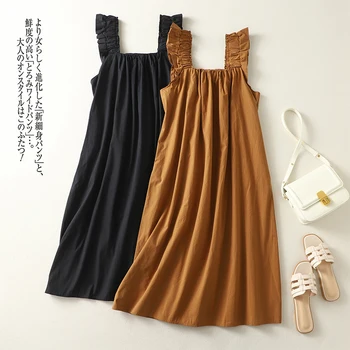 Шикарное летнее платье на бретельках для милой девушки в японском стиле, модное женское повседневное платье миди для отдыха на природе Изображение 2