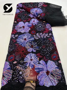 Элегантная африканская кружевная ткань, роскошная вышивка французскими пайетками, тюлевая кружевная ткань для нигерийской моды, Y5655, 2023 Изображение 2